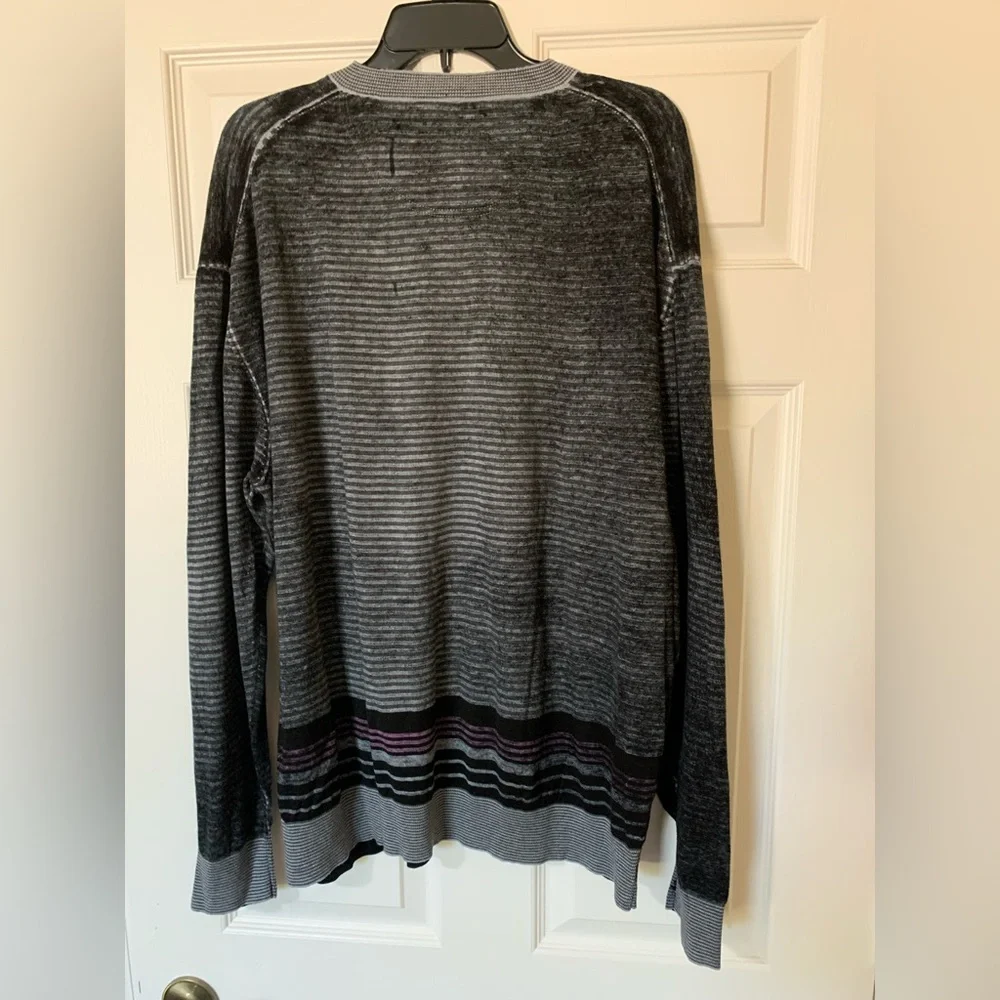 Bugatchi Men's Striped‎ Black and Gray V-Neck Long Sleeve Woven Knit Sweater XXL
